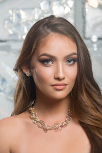 Model wearing Silver and Gold Necklace | Nikki Sedacca Art Jewelry