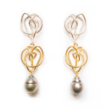 Load image into Gallery viewer, 18kt Gold &amp; Sterling Silver Endless Love Earrings with Tahitian Pearls